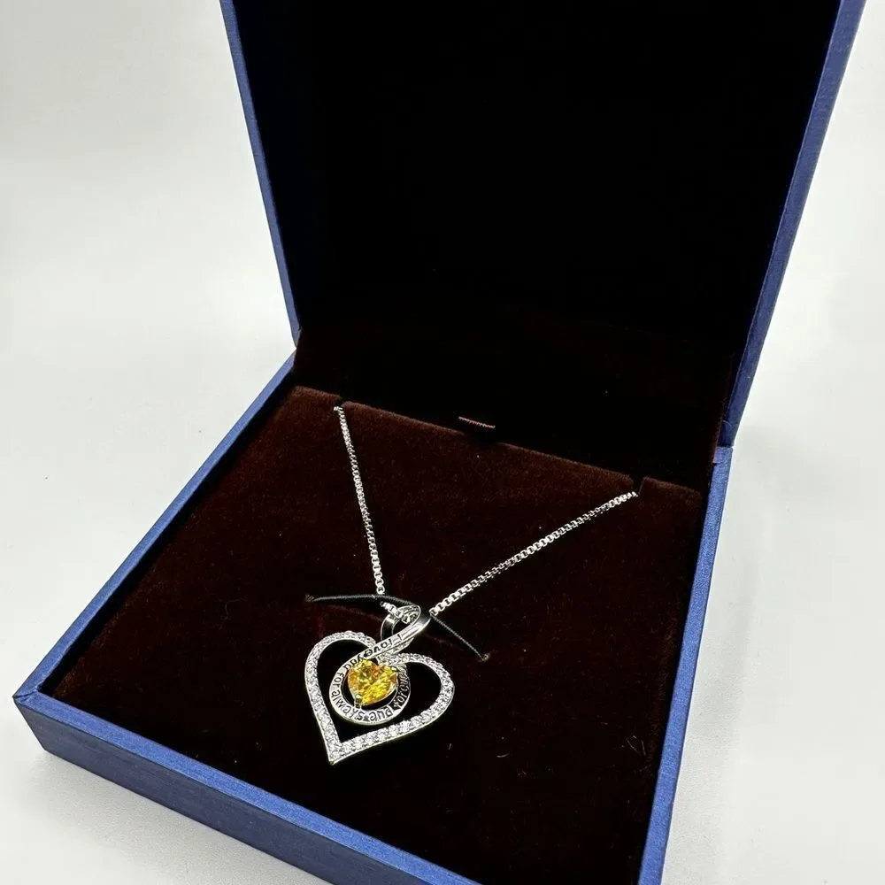 NIB, Redbee Brand 18kt GP/WG, 925 heart and yellow cz necklace!‎